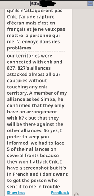 Message describing connected territories and an arrangement with K7K